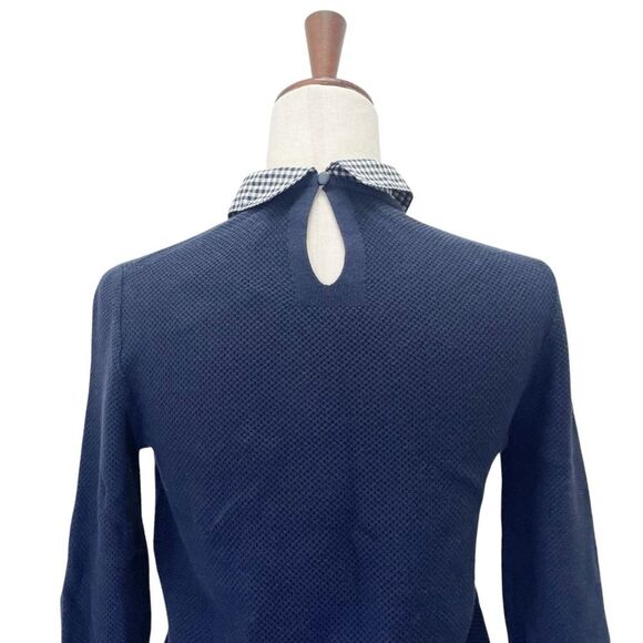 NWT J. Crew Gingham Collar Sweater Navy Blue Pique Knit Pullover Size XS NEW - Picture 7 of 14